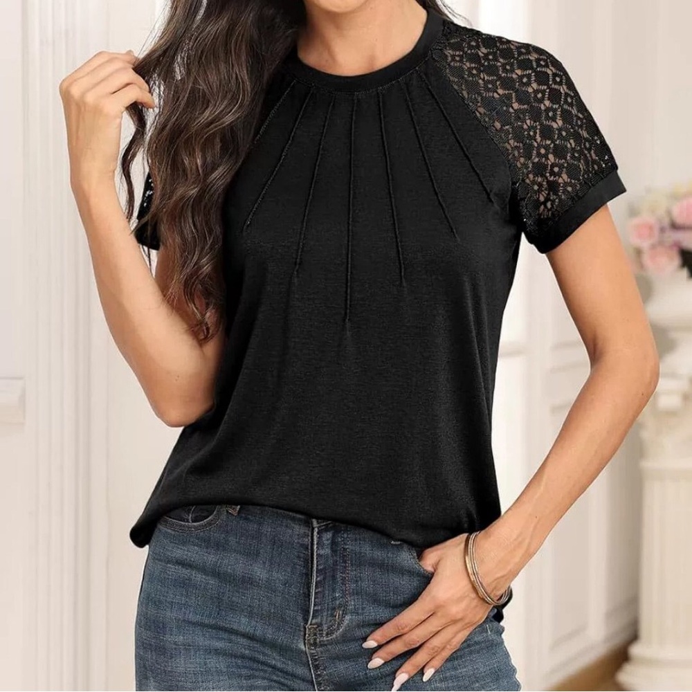 Elegant Black Lace Sleeve Women's Top